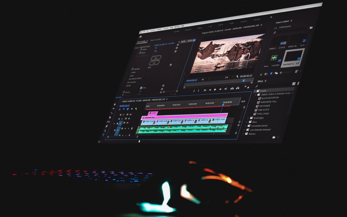 Editing timeline close-up on laptop screen